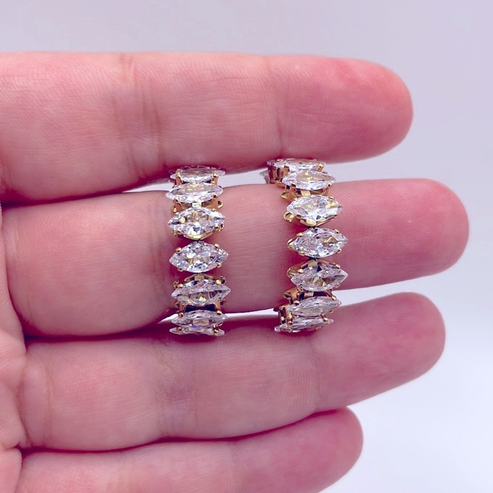18K Gold Plated Luxury Shiny Cubic Zircon Hoop Earrings